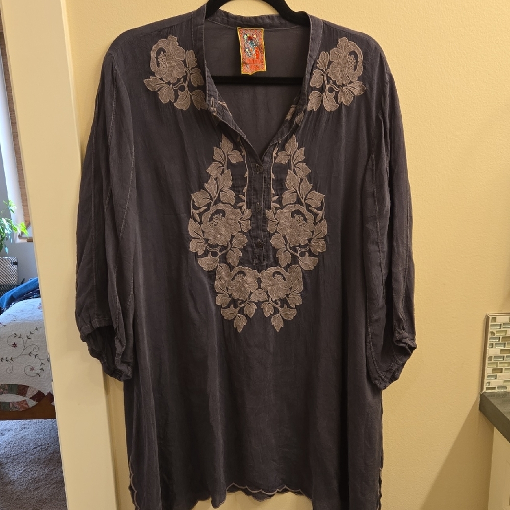 Johnny Was Charcoal Tunic with Vibrant Embroidery